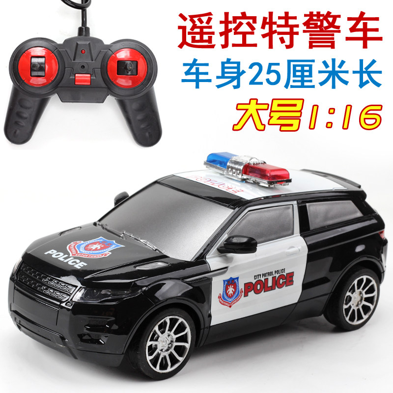 电动遥控大号灯光黑色路虎特警车110公安警察车男孩玩具汽车小车