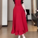 收腰显瘦一裙多穿红色方领长款 纯欲风甜美短裙夏季 气质感连衣裙女