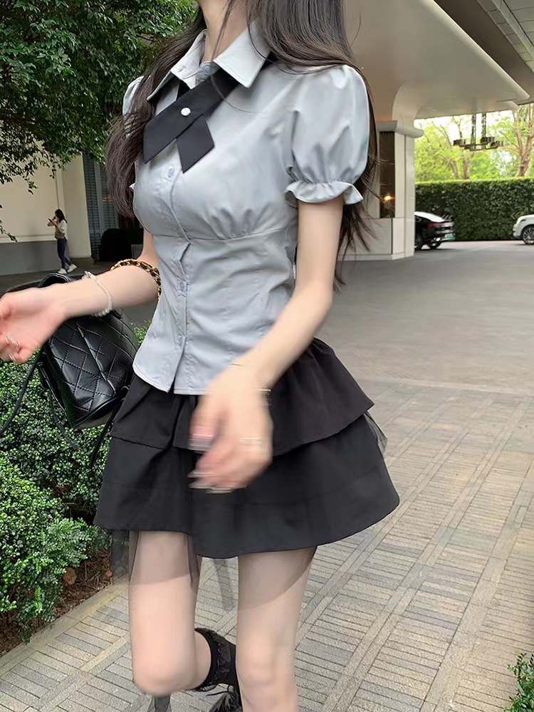 蓬蓬半身裙学院风裙子两件套