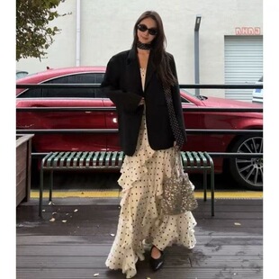 韩系高级感黑色显瘦通勤西服外套千金风波点连衣裙套装 春季 新款