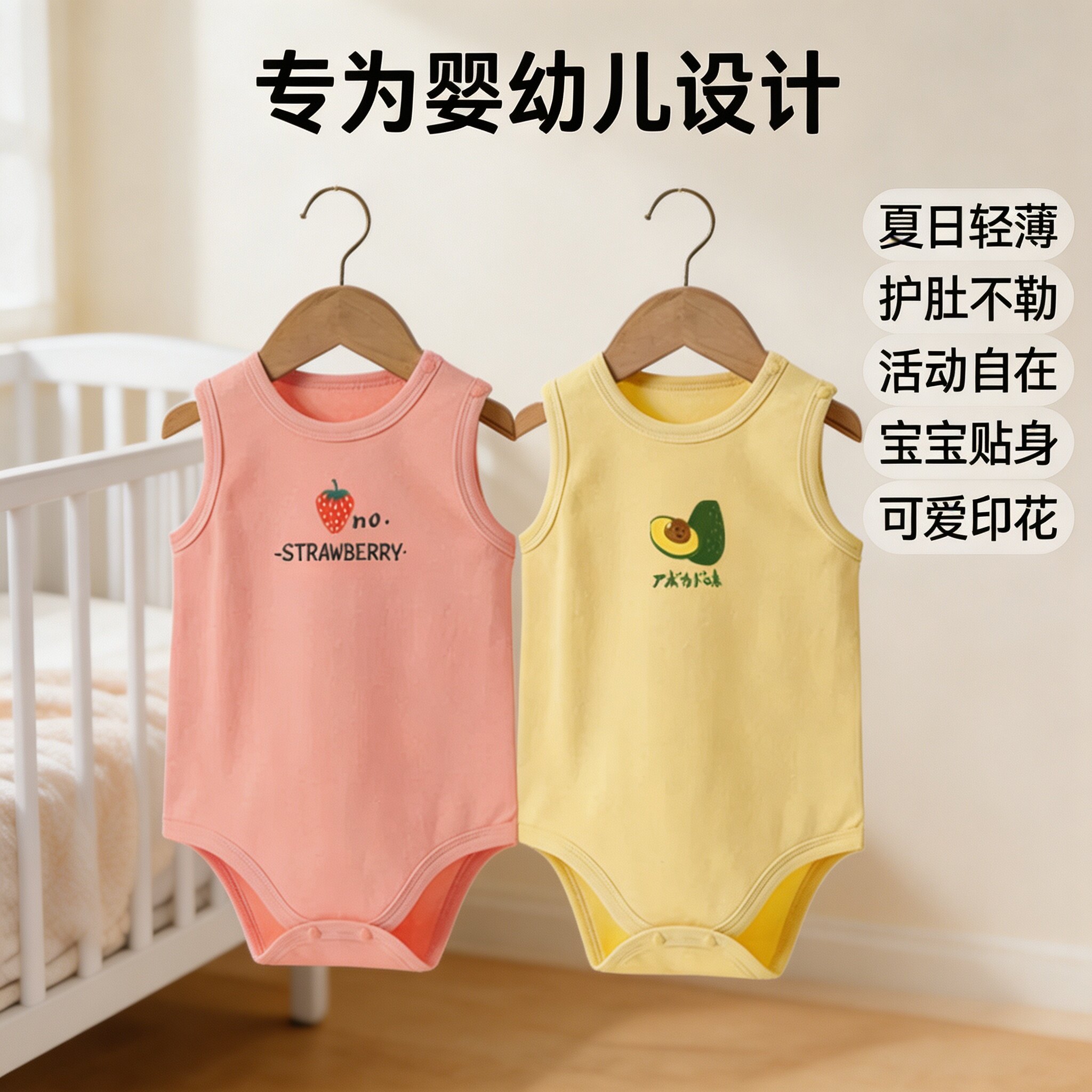 夏季轻薄婴幼儿无袖护肚连体哈衣