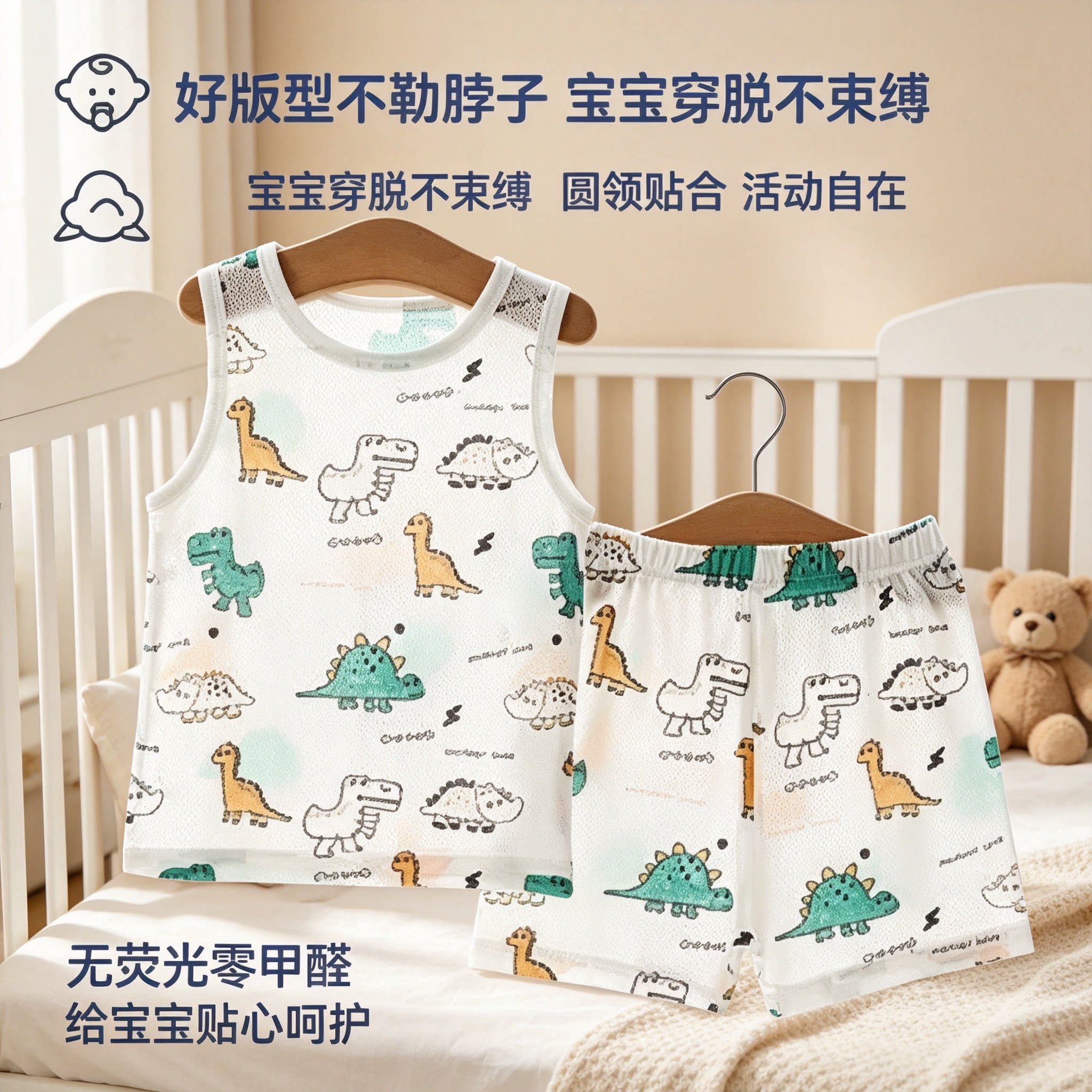 夏季超薄款网眼婴儿背心短裤睡衣
