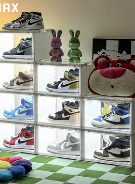 RMAX发光鞋盒亚克力透明球鞋收纳盒LED声控带灯直播间盲盒展示柜