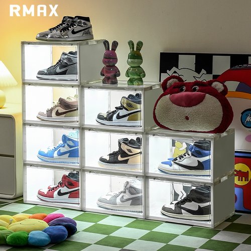 RMAX发光鞋盒亚克力透明球鞋收纳盒LED声控带灯直播间盲盒展示柜