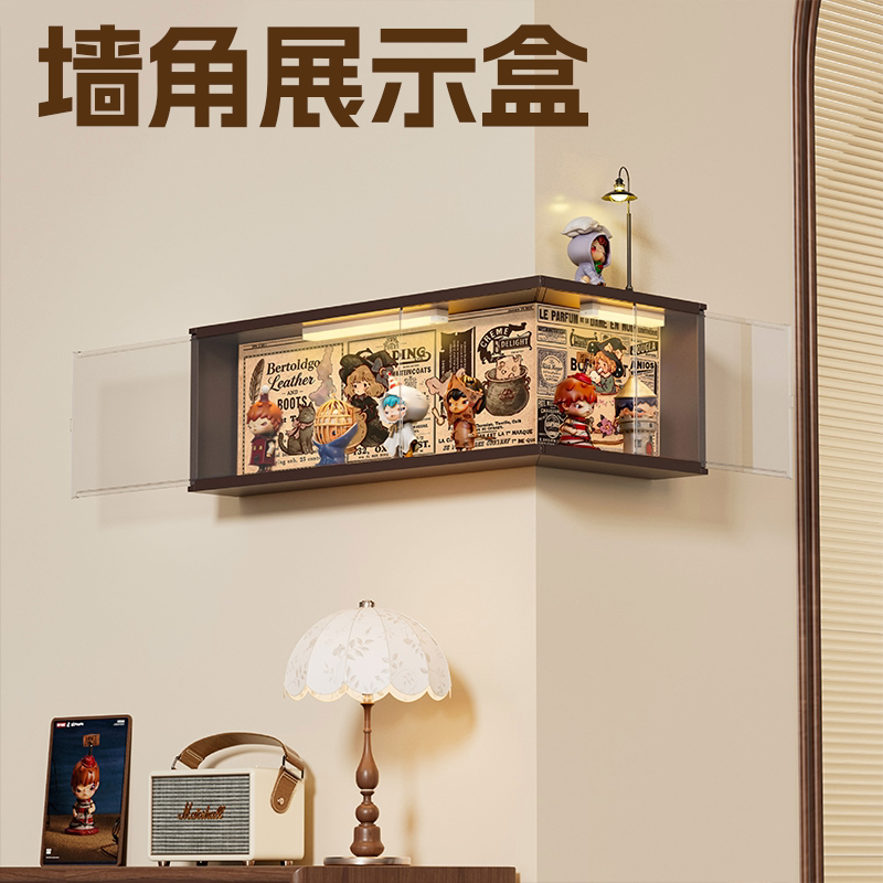 RMAX盲盒收纳架壁挂手办泡泡玛特展示盒挂墙转角透明亚克力灯光柜图片