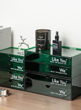 RMAX桌面收纳盒北欧轻奢风亚克力透明收纳柜抽屉式办公置物架