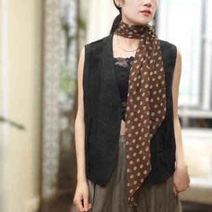 桑蚕丝乔琪纱波点飘带斜角丝巾