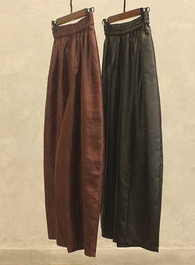 桑蚕丝香云纱莨绸质地 中高腰阔腿裤 夏季休闲轻职风8分裤