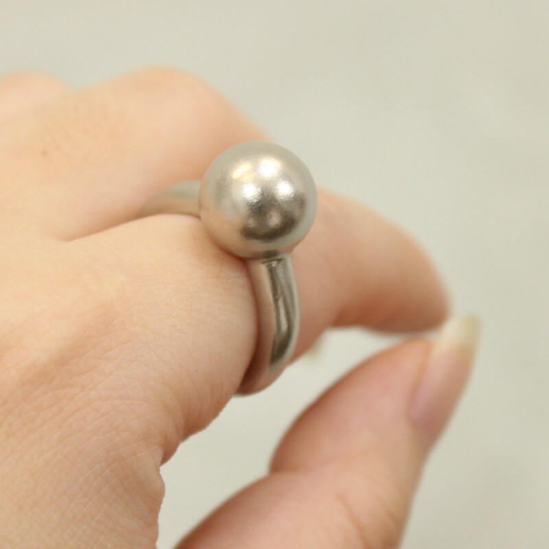 清风集 极简风银珍珠S925纯银镀白金 喷砂银球戒指气质百搭首饰