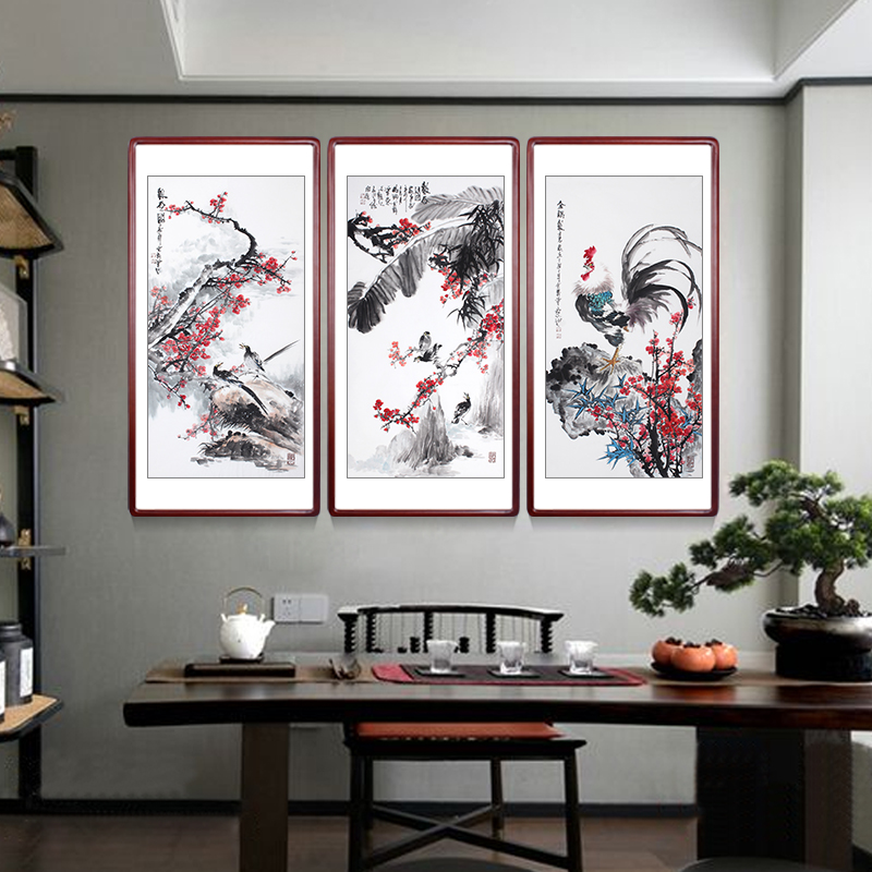 名家手绘水墨花鸟雄鸡图梅兰竹菊四君子国画装饰成品挂画裱框定制图片