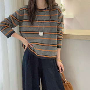 秋季新款短款针织衫内搭女圆领长袖上衣时尚减龄薄款宽松打底毛衣