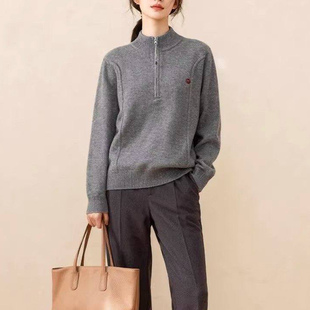 秋冬半高领拉链毛衣女时尚宽松针织衫厚打底衫春秋可外穿毛衫上衣