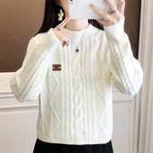 厚 宽松小个子百搭上衣打底针织毛衫 短款 麻花毛衣女春秋2025年新款