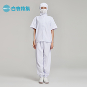 白色中央厨房车间加工工厂工服防静电食品厂工作服短袖 连帽