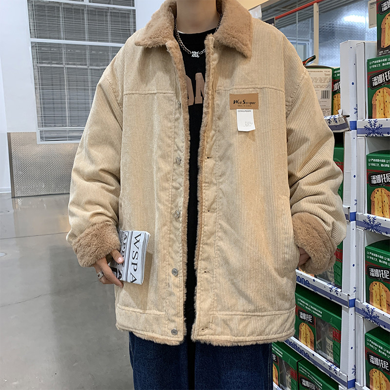 WINTER FLEECE THICKENED LAMBSWOOL COTTON JACKET MENS JAPANESE CORDUROY COTTON JACKET OVERSIZE OVERSIZE OVERWEAR COTTON JACKET