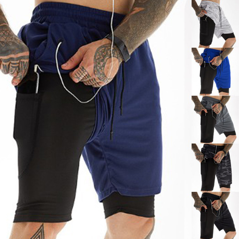 2025夏季新款运动健身裤速干休闲跑步短裤双层防走光挂汗巾五分裤