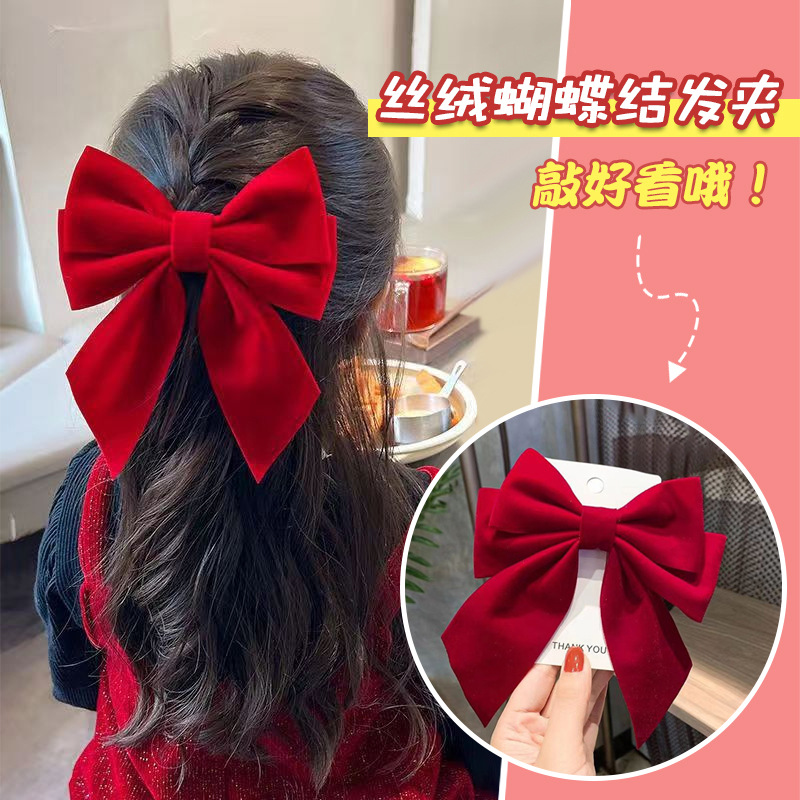 儿童发夹红色蝴蝶结头饰儿童节发饰节日喜庆发夹优雅女生气质夹