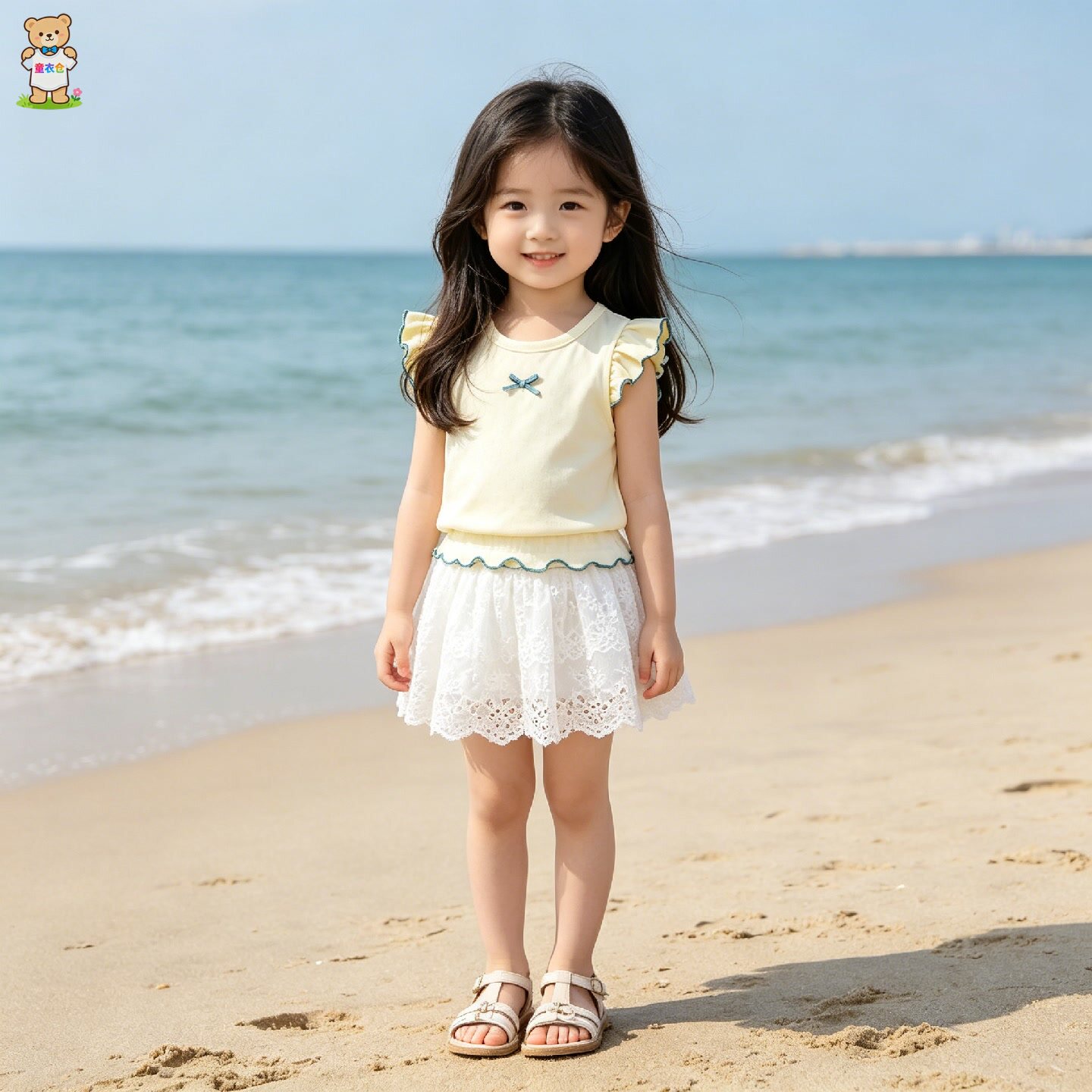 女宝夏季飞袖蝴蝶结上衣