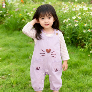 秋季女宝宝背带裤两件套装秋季工装风连体衣小月龄婴幼儿外出爬服