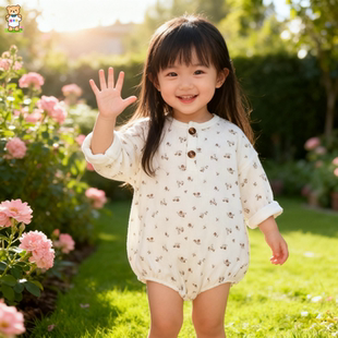 婴儿春秋季8连体衣6华夫格10个月男女宝宝衣服包屁哈衣5洋气秋装