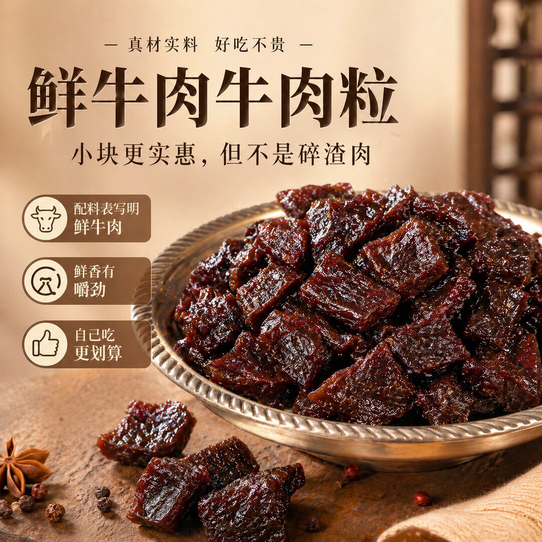 风干牛肉粒鲜牛肉制作配料干净儿童孕妇零食原味香辣有嚼劲400g