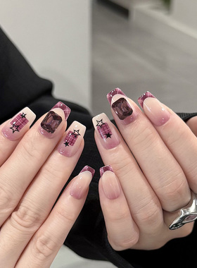 NailArtJK法式格纹穿戴甲高级显白中方ins纯欲风氛围感学生美甲片