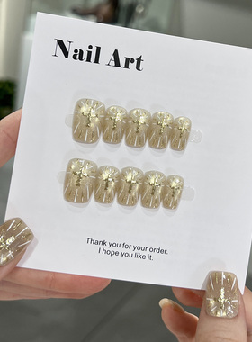 NailArt圣光猫眼穿戴甲高级显白短方ins纯欲风氛围感学生美甲贴片