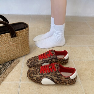 新款 2026春季 休闲百搭 复古女款 美拉德豹纹薄底小众设计德训运动鞋