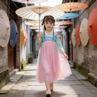 芒种桃花笑儿童小雨舞蹈演出服装女孩表演酒馆儿洛春赋笑纳同簪坠
