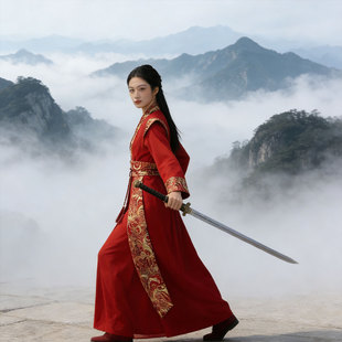 古风红色汉服女演出服花木兰雪龙吟舞蹈侠客风古装江湖夜雨十年灯