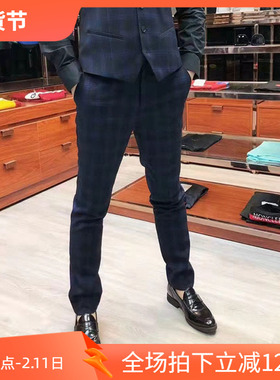 高富帅3折秋季高定经典条纹商务绅士修身正装男士西裤 86803 P80
