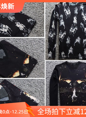 1折秋季美丽诺细羊毛数码印染男士圆领毛衣长袖16518 16517 16514