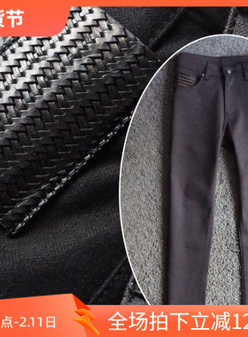 镇店之宝3折冬季保暖高端商务小羊皮编织弹性修身男士牛仔裤22933