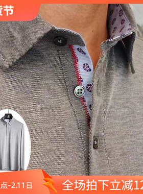 3折秋季新款刺绣 灰色商务休闲百搭男士翻领长袖T恤91520 p50