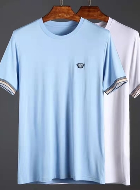 3折夏季进口伊利特面料轻薄弹性优雅男士圆领短袖T恤231028