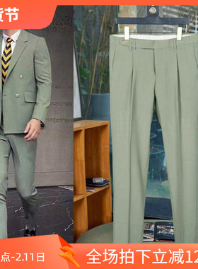 镇店之宝4折春夏薄款高端商务上班绿色男士正装西裤216418 P120