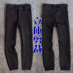 P45 3折秋季 顺滑弹性修身 立体弯刀剪裁螺纹小脚黑色男休闲裤 07626