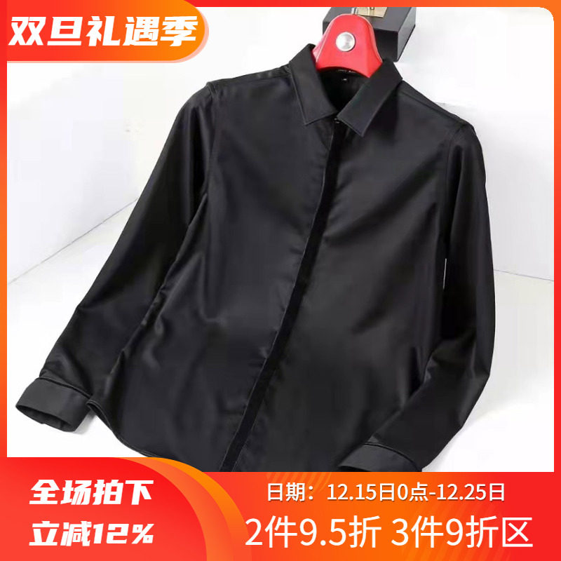 客供黑色商务修身男翻领衬衫衬衣