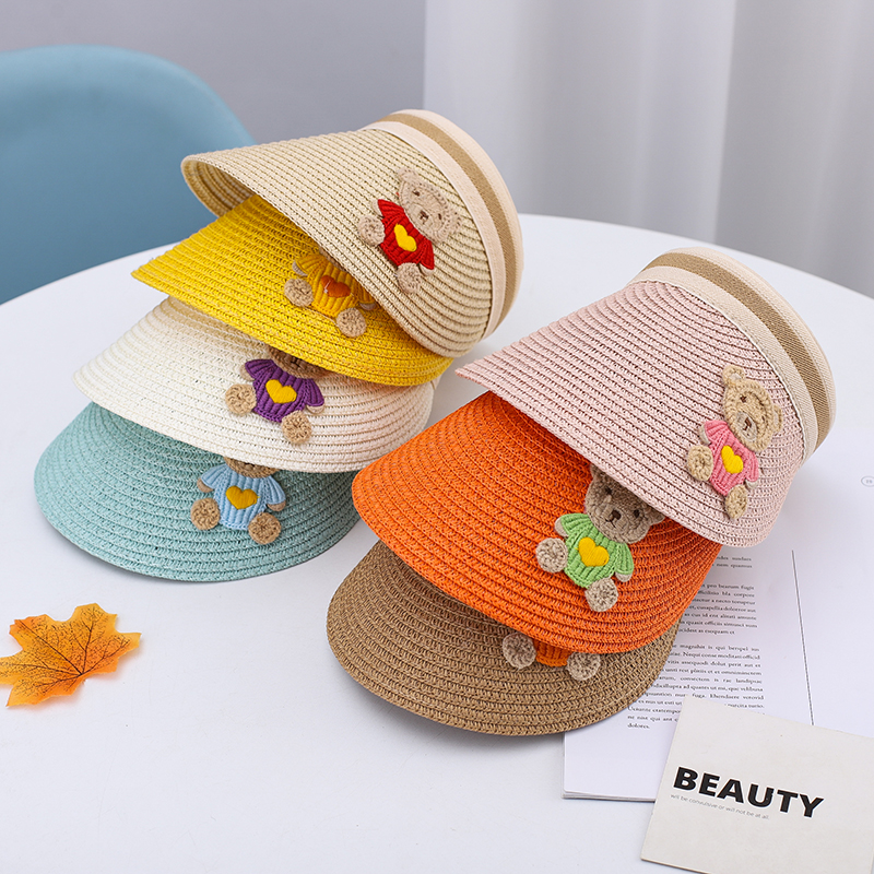 儿童帽子男女童太阳帽空顶帽夏天遮阳帽宝宝防晒帽小孩草帽大帽檐