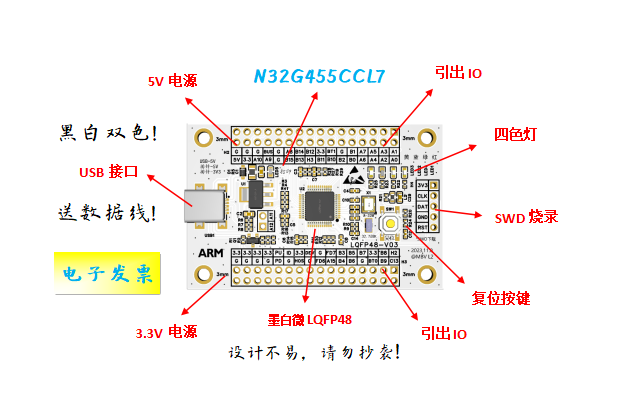 N32G455CCL7核心板N32G455CCL7最小系统板N32G455CCL7开发板