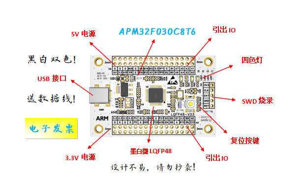 APM32F030C8T6核心板APM32F030C8T6开发板APM32F030C8T6系统板