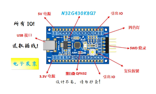 N32G430K8Q7开发板N32G430K8Q7核心板N32G430开发板N32G430核心板