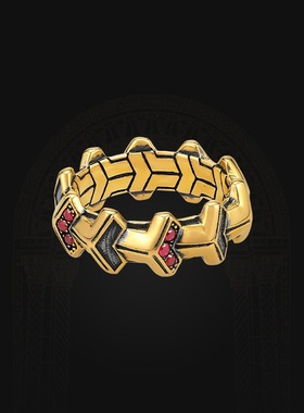 原创潮牌戒指百搭男女款古金盔甲纹戒指电黑做旧复古开口指环