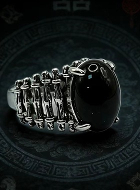 原创民族风泰银复古栅栏椭圆形开口可调节女士经典戒指手饰