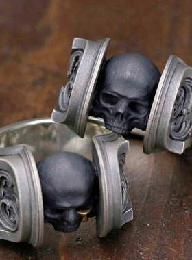 泰银日本暗系古典狂潮超级瘟疫雕花骷髅潮男复古旧化开口戒指