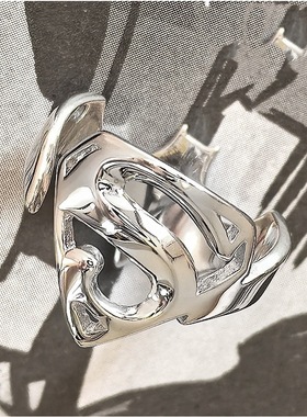 原创设计复古超人蝙蝠侠 两面一体活口开口潮男百搭 泰银戒指