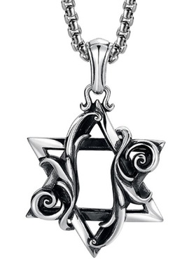 千叶泰银复古立体卷草纹六芒星男士项链高级感毛衣链挂饰原创设计