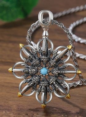 新款莲花降魔杵吊坠男士降魔杵项链女个性复古小众挂绳毛爆款