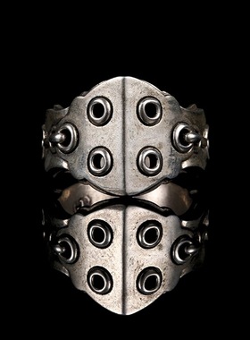 福美祥复古格萨尔王咒甲铠甲戒指原创潮流手工泰银送男友开口指环