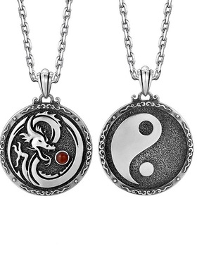 原创设计泰银游龙戏珠太极八卦吊坠双面圆牌项链男士潮女挂饰